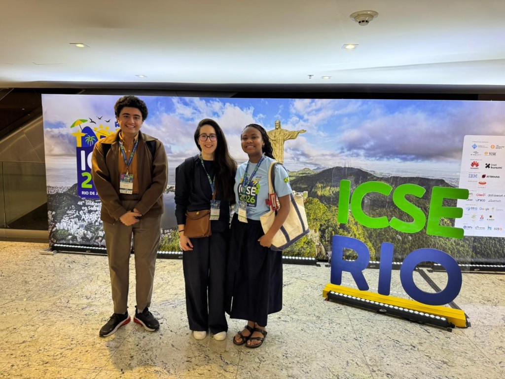Yawar Ashraf, Dr. Mariam Guizani, and Aaliyah Chang at ICSE 2026 in Rio de Janeiro